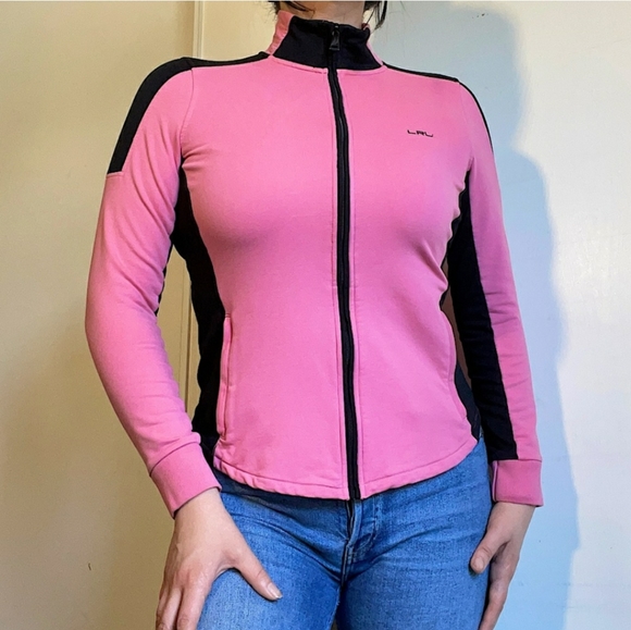 Lauren Ralph Lauren XL Zip Up Mock Neck Sweater pink black cotton - Picture 5 of 5